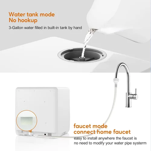 Miniatura 3 de Lavavajillas portátiles para acampar y hogar con tanque de agua de 5 litros, manguera, luz LED, 10 programas de lavado, modo de cuidado del bebé