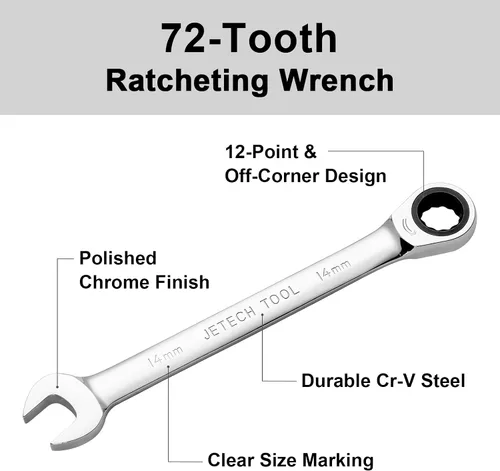 Miniatura 3 de Jetech Llave de trinquete de 0.551 in, llave combinada métrica, llave de engranajes de grado industrial con diseño de 12 puntos, trinquete de 72
