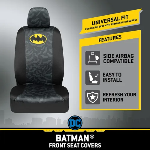 Miniatura 2 de BDK Warner Bros DC Comics Batman - Fundas de asiento delantero y almohadillas para cinturón de seguridad, ajuste universal para camiones, SUV