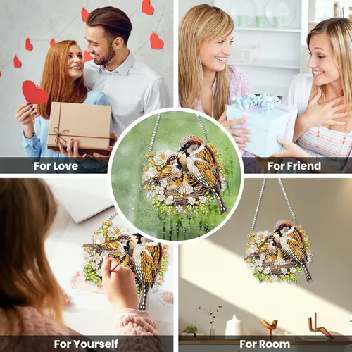 Miniatura 5 de EOBROMD Kits de arte colgante de diamantes para adultos, atrapasoles de animales de pájaros, pintura de arte de diamante, kits de diamantes