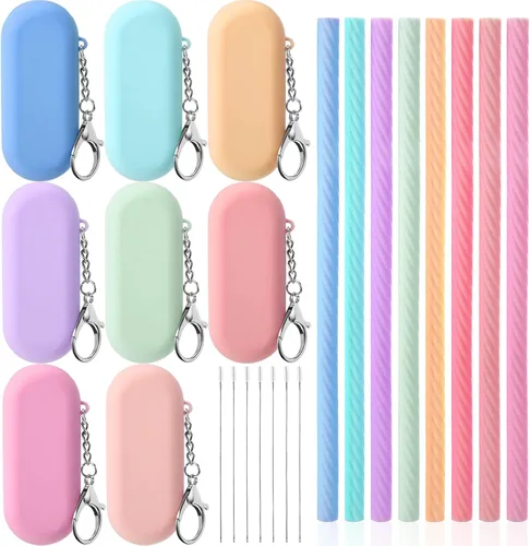 Miniatura 8 de Meanplan Juego de 6 popotes de silicona reutilizables plegables y portátiles para viajes de fiesta, frío o caliente, con funda de transporte