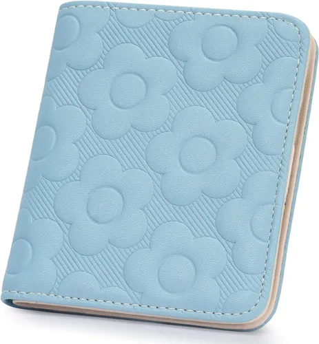 Miniatura 13 de Billetera para mujer, delgada y pequeña, billetera compacta con RFID, plegable, compacta, para mujer, cartera de cuero en relieve 3D con soporte