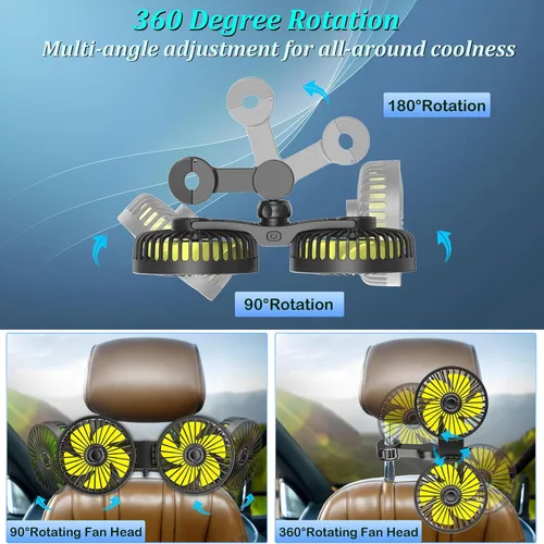 Miniatura 6 de Qidoe Ventilador de coche para asiento trasero, ventiladores portátiles alimentados por USB para automóvil con rotación de 360° con 3 velocidades
