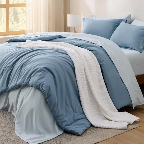 Miniatura 11 de Bedsure Juego de ropa de cama con edredón tamaño individual de 5 piezas, diseño bohemio contrastante, juego de cama en una bolsa con edredón