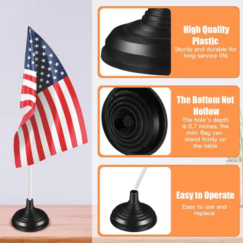 Miniatura 3 de Gerrii 48 soportes para bandera de mesa de 4 x 6 pulgadas, base de bandera pequeña para mesa del día de la independencia, escritorio, fiesta, Negro
