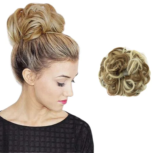 Miniatura 19 de Extensiones de cabello desordenado, coleta, peinado recogido, Moño, Mezcla de blanqueador negro y café.