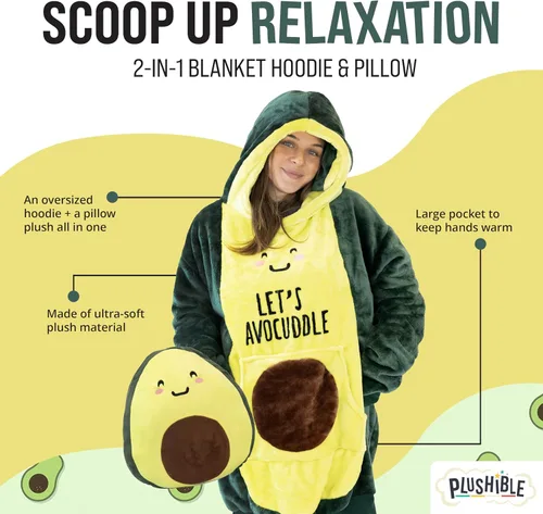 Miniatura 2 de Plushible Manta con Capucha Portátil, Sudadera con Capucha de Gran Tamaño de 2 en 1, Bolsillo de Manga Larga, Regalo Acogedor para las Fiestas, Palta