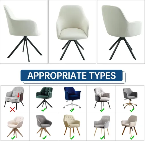 Miniatura 4 de Iauddy Funda de Silla Giratoria de Acento para Comedor para Oficina, Funda Elástica para Silla de Escritorio de Oficina de Respaldo Medio Protector