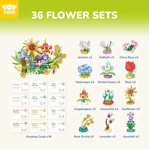 Miniatura 6 de TOY Life Paquete de 36 Obsequios de Fiesta para Niños, Plantas Pequeñas Mini Flores Juego de Bloques de Construcción para Premio de Aula, Flores