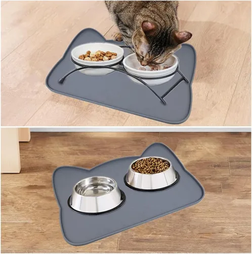 Miniatura 5 de IYYI Tapete de comida para gatos, tapete de silicona para comida de mascotas para el piso, tapete antideslizante impermeable para alimentación