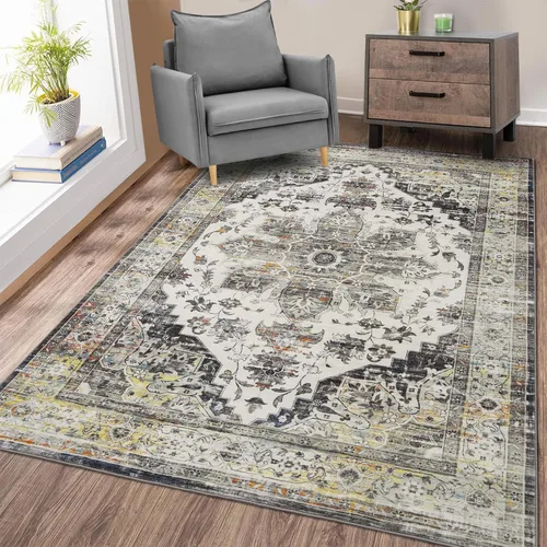 Miniatura 15 de JOLENE.K Alfombra oriental lavable de 6 x 9 pies, suave, con estampado envejecido, vintage, antideslizante, resistente a las manchas, de pelo bajo