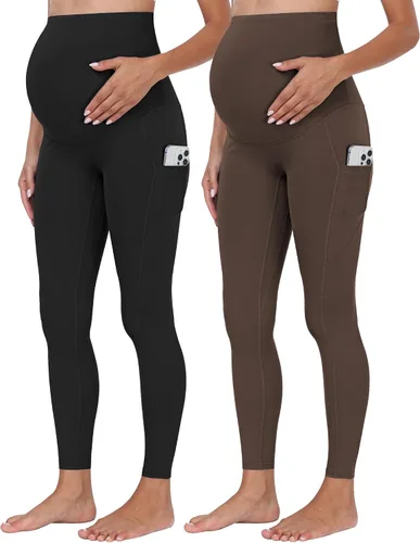 Miniatura 24 de WHOUARE Leggings de maternidad sobre el vientre con bolsillos para mujer, cintura alta, entrenamiento, pantalones de yoga