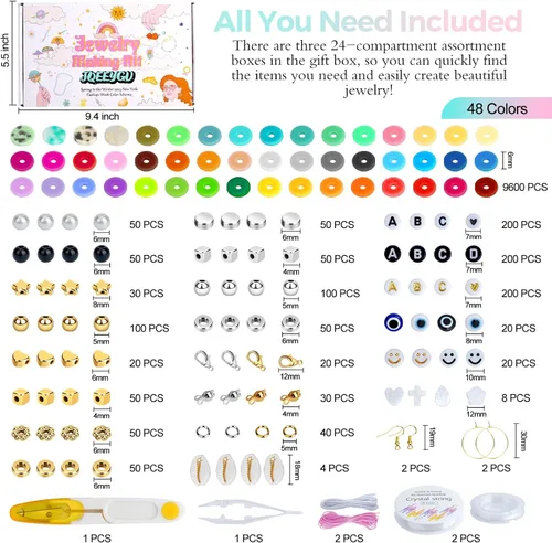 Miniatura 2 de JQEEYGV Kit para hacer pulseras 3 cajas - 11,000 piezas de cuentas de arcilla - 48 colores de moda de cuentas para kit de pulseras de amistad