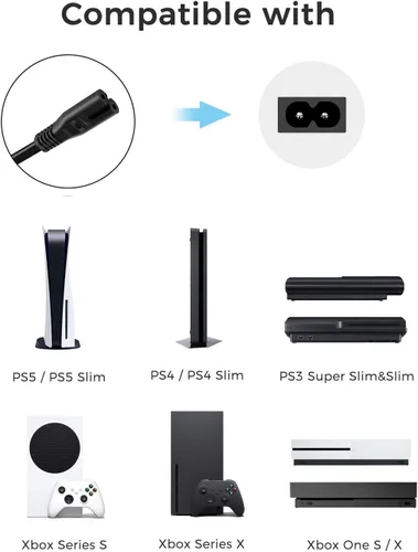 Miniatura 2 de TPLTECH Cable de alimentación de CA compatible con Xbox Series S/Series X, Xbox One S/X, PS5/PS4/PS3 Slim, reemplazo de cable de alimentación C7
