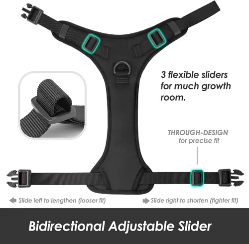 Miniatura 5 de Arnés para perro sin tirones, chaleco para cachorro con clip frontal para perros pequeños, medianos y grandes (negro, XS)