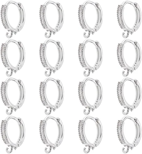 DICOSMETIC 16 aretes de aro de circonita de platino, redondos, con lazo, latón, con cierre de palanca, aretes de gancho francés para hacer joyas de
