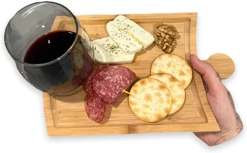 Miniatura 6 de Juego de tablas de embutidos de bambú, diseño único de piezas de rompecabezas con soporte para copas de vino, tabla de quesos de charcutería