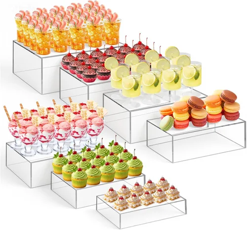 Miniatura 14 de Leinuosen Juego de 7 elevadores de buffet extra grandes de 8" a 14" caja de exhibición de acrílico cuadrada elevador de mesa de postres para Blanco