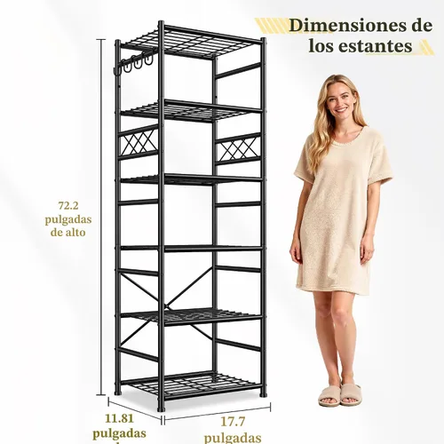 Miniatura 3 de Estante de almacenamiento de alambre con ganchos, estantería de metal, estantería organizadora de estantes, estantería de garaje sin tambaleo