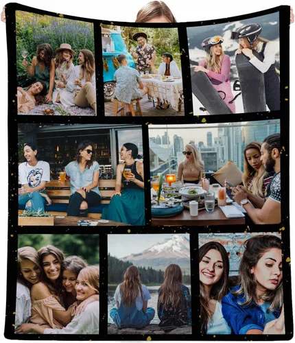 Miniatura 30 de Artsadd Mantas personalizadas con texto fotográfico, mantas de collage personalizadas con mis propias imágenes, fabricadas en Estados Unidos