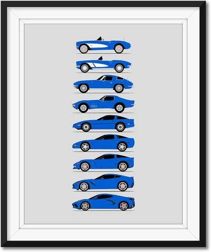 Miniatura 9 de Custom Car Posters Póster hecho a mano compatible con Chevy Corvette Generations e impresión de Chevrolet Corvette (C1 C2 C3 C4 C5 C6 C7 C8)