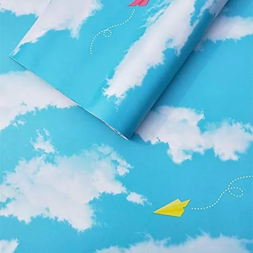 PoetryHome - Papel de contacto autoadhesivo azul cielo para paredes, papel de pared para guardería, habitación de niños, dormitorio 17.7x117 pulgadas