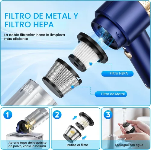 Miniatura 5 de JONYJ Aspiradora de mano para automóvil, aspiradora de mano de 16000 PA, portátil, inalámbrica, 2 en 1 soplador de aire y aspiradora con luz LED