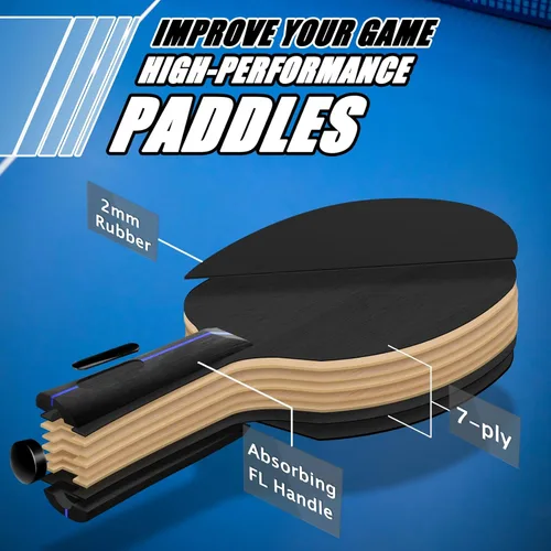 Miniatura 2 de Senston Paletas de ping pong, juego de 2 raquetas de tenis de mesa prémium con 3 pelotas de ping pong para jugar en interiores y exteriores Negro