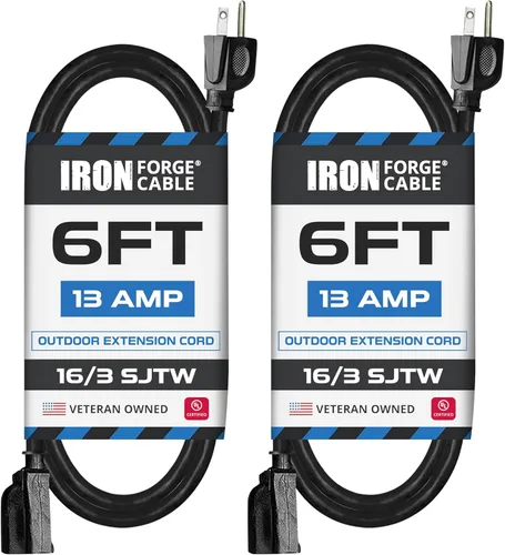 Miniatura 22 de Iron Forge Cable Cable de extensión negro de 6 pies, 16/3, cable de extensión de 6 pies, 3 puntas, resistente a la intemperie, ideal