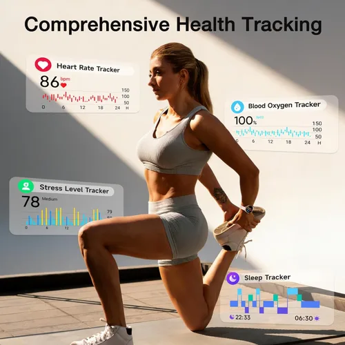 Miniatura 5 de Fitpolo Reloj inteligente para mujer Android iPhone, rastreador de actividad física HD de 1.27 pulgadas con llamadas y respuesta Bluetooth, IP68