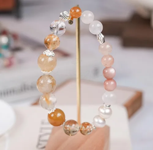 Miniatura 52 de Precious Gemstone Natural Crystal Healing Bracelet, Rutilated Quartz, Moonstone, Quartz Handmade Original Design Bracelet