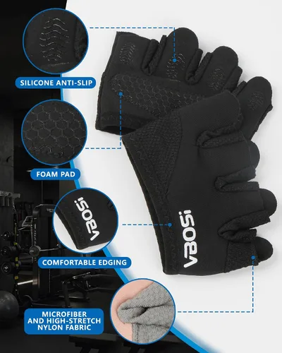 Miniatura 3 de Guantes de levantamiento de pesas, guantes cortos de micro entrenamiento para hombres y mujeres, almohadillas de agarre con protección completa