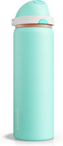 Miniatura 21 de ENCOOL Botella de agua aislada con popote, botella de agua de acero inoxidable con tapa de botón, a prueba de fugas y sin BPA, mantiene el frío Atún