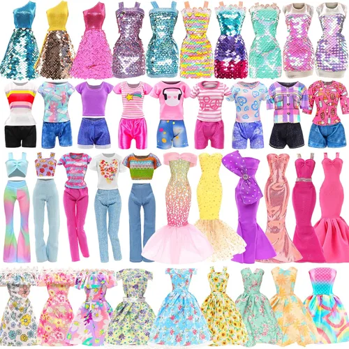 BARWA 11 juegos de ropa de muñeca que incluyen 2 vestidos de lentejuelas, 5 vestidos florales de sirena, 4 trajes casuales tops y pantalones para
