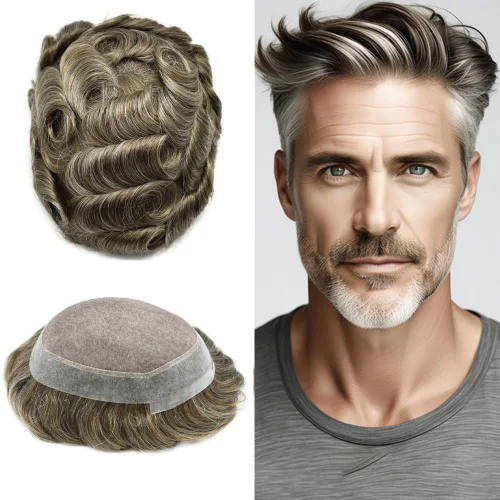 Miniatura 112 de Tupé para hombres, piezas de cabello humano real, sistema de unidades de cabello natural, línea capilar natural, pieza de repuesto para hombres