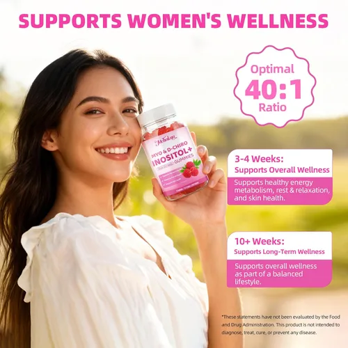 Miniatura 6 de Gomitas de mio-inositol y D-Chiro inositol, suplemento ideal de proporción 40:1 para mujeres con vitamina D3 y B12 para apoyar el equilibrio