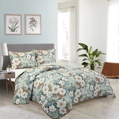 Miniatura 11 de Grand Avenue Juego de edredón floral tamaño Queen, 3 piezas, estampado de microfibra doble pinsonic, colchas y colchas Azul