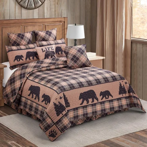 Miniatura 15 de Virah Bella Juego de ropa de cama King Lodge de 3 piezas, juego de edredón reversible rústico con fundas de almohada decorativas, panel familiar