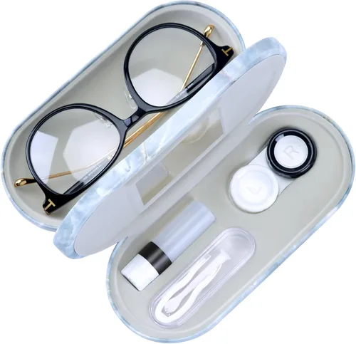 Miniatura 12 de Muf - Estuche portátil 2 en 1 para lentes y lentes de contacto, diseño de doble uso, a prueba de fugas, pinzas y botella con solución incluidas