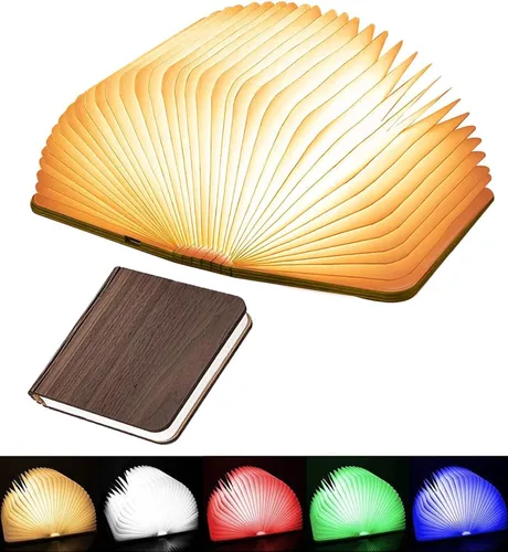 Luz de libro de madera, 5 colores mejorados, luz nocturna LED creativa para libros, recargable por USB, luz magnética plegable para el hogar, 5