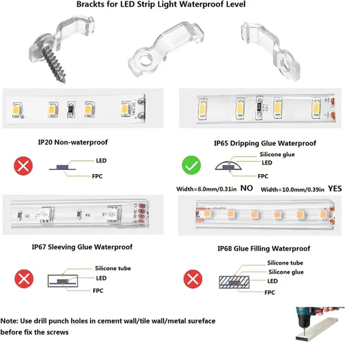 Miniatura 4 de MMSD Paquete de 100 soportes de montaje de tira de luz LED con 102 tornillos para tira de luz impermeable IP65 de 0.394 in de ancho