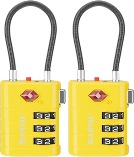ANVIL Cerraduras de equipaje aprobadas por la TSA - Cerraduras de viaje combinadas TSA008 de alta seguridad con indicador de inspección para maletas
