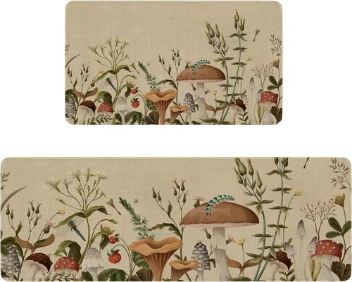 Miniatura 16 de Juego de 2 tapetes y tapetes de cocina con diseño floral de primavera, diseño floral de acuarela para piso, decoración de fregadero de cocina