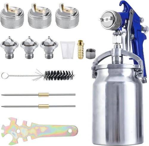B4B BANG 4 BUCK Pistola pulverizadora profesional de alimentación por sifón HVLP, taza de capacidad de 1000 cc con boquillas de 0.051 in, 0.067 in y