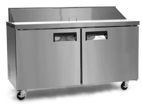 FSE MRSL-2D/60 Mesa de preparación comercial refrigerada de dos puertas para ensaladas/sándwiches, 15 pies cúbicos, acero inoxidable, 115 V