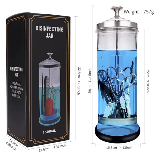 Miniatura 3 de Frasco Esterilizador Desinfectante - Vidrio Duradero para Herramientas de Uñas y Herramientas de Barbería y Peluquería (50 Oz /1500ml)