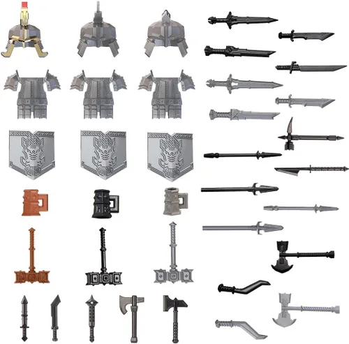 ALiquid Juego de armas de minifiguras personalizadas, juego de armas personalizadas para minifiguras, juego de armas de soldado enano medieval para