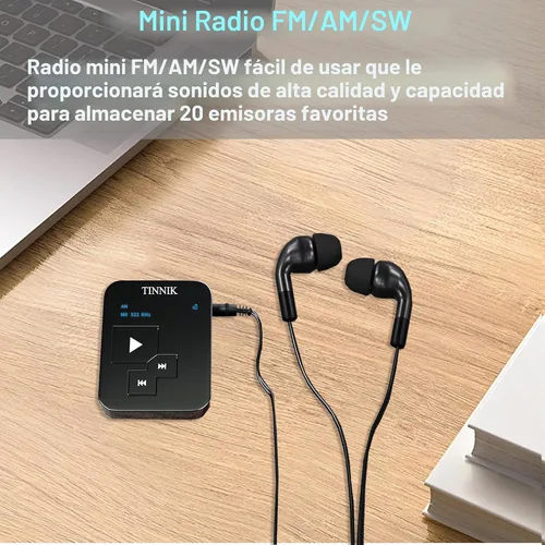 Miniatura 2 de Radio AM FM SW Mini: Peso 0.95oz (27 gramos), Tamaño de Reloj, Recargable por USB, Radio de Bolsillo Personal, Pantalla OLED, Sintonización Digital