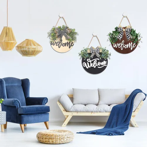 Miniatura 5 de DIYDEC Paquete de 6 círculos de madera para manualidades, rebanadas de madera sin terminar de 14 pulgadas, colgante de puerta de madera en blanco