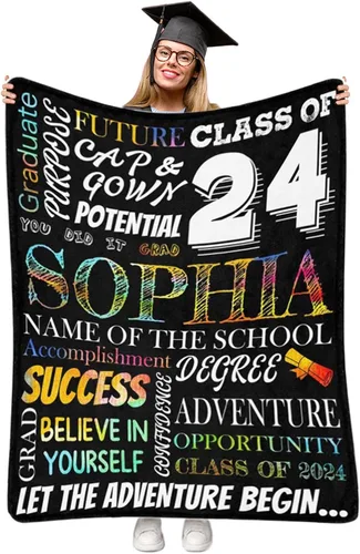 Miniatura 13 de Manta personalizada de graduación 2025, manta personalizada para regalo de graduación con nombre de la universidad, manta de felicitación